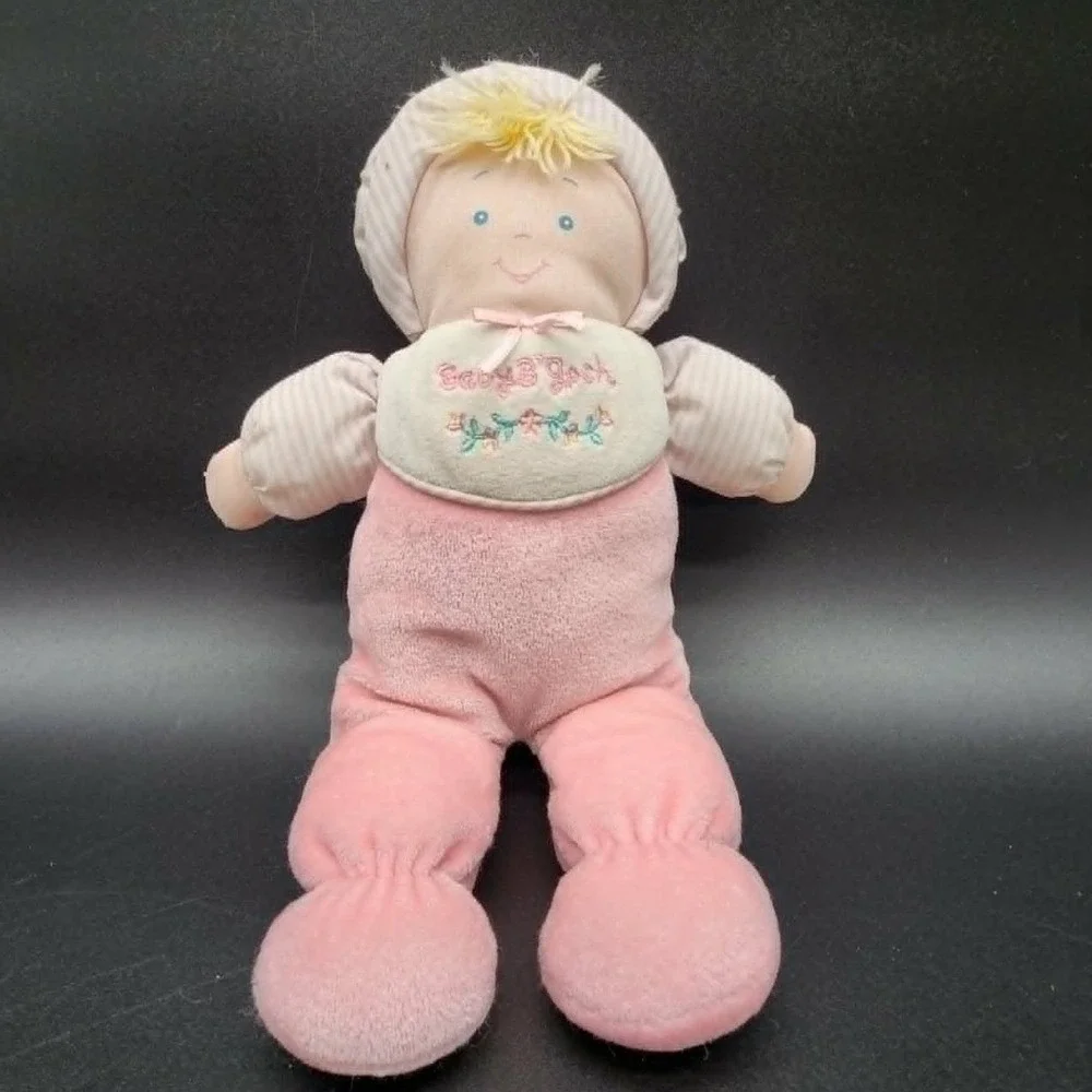 OshKosh B'gosh Pink VTG Baby B'gosh Plush Soft Doll Striped Bonnet Floral‎ Bib